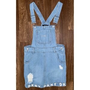 DKNY Denim Overalls‎ Dress Ripped Distressed Logo Girls Size 10